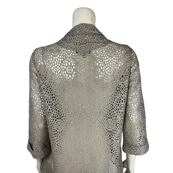 Comfy USA Open Knit Asymmetrical Jacket S Button Crotchet Sheer Fishnet Blazer - Picture 7 of 12